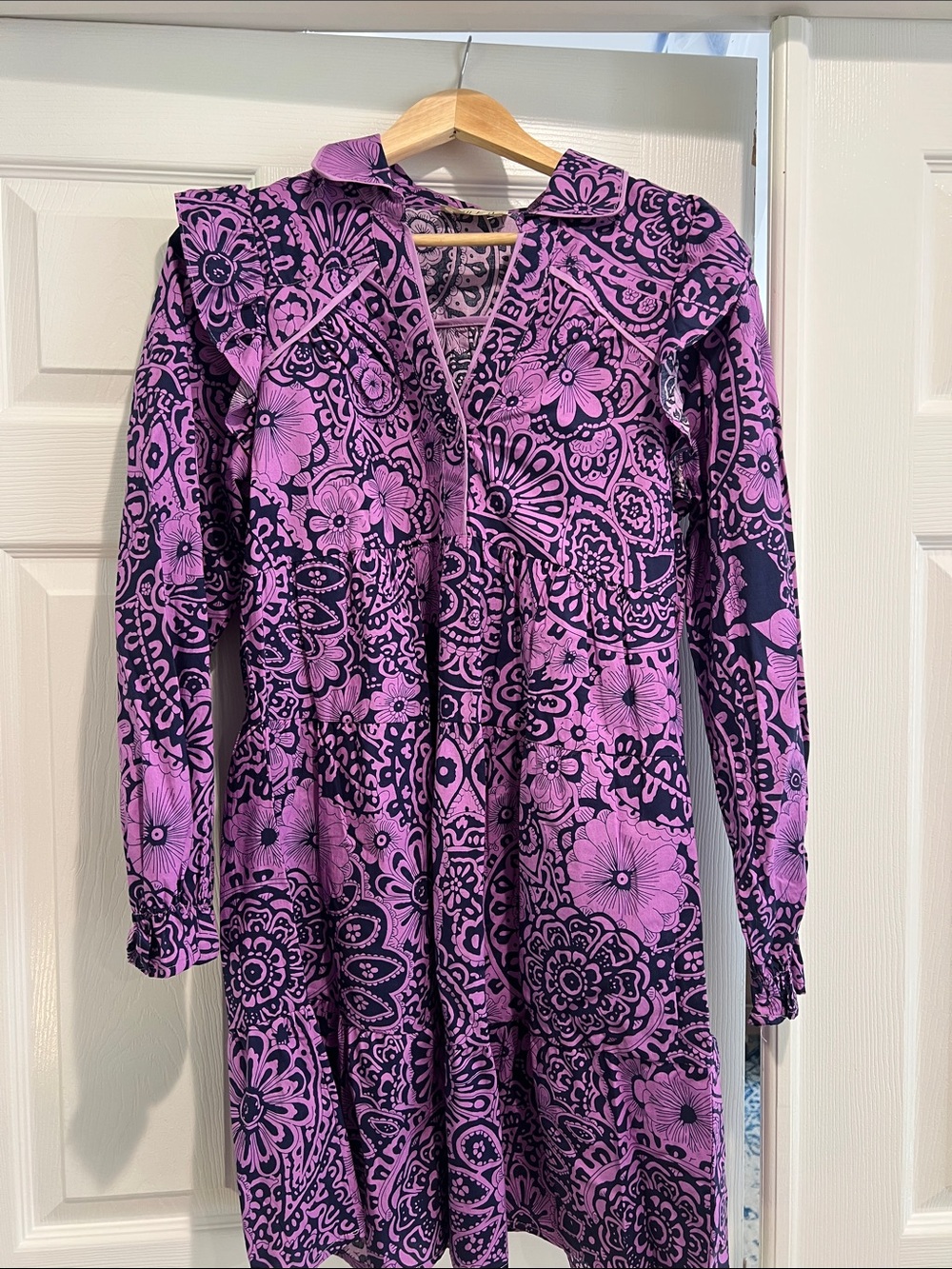 Purple Floral Long Sleeve Dress
